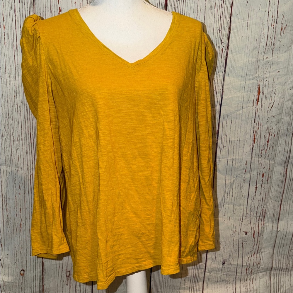Chico's Mustard Long Sleeve V-Neck Top